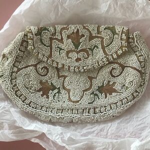 Antique luscious purse Medieval art deco Vintage microbead hand France silk